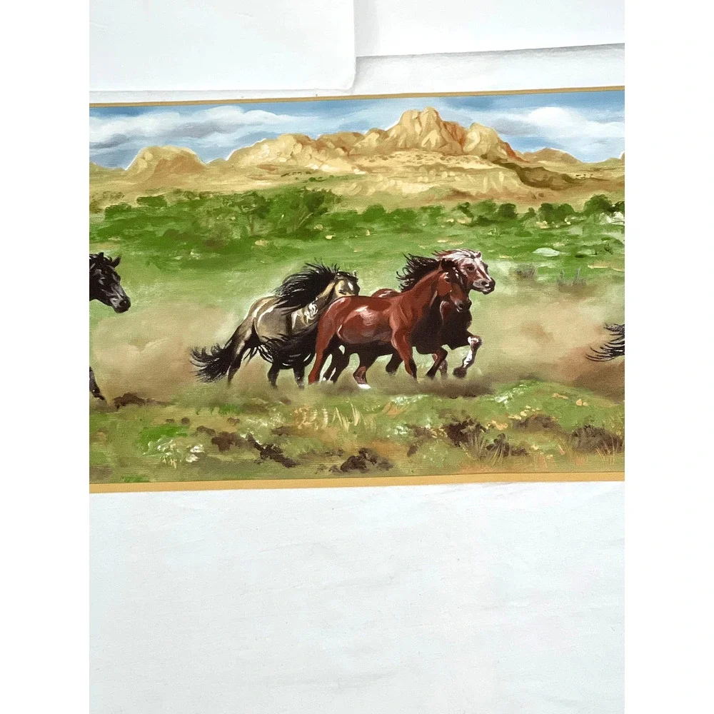 Galloping Horses Wallpaper Border Roll Prepasted Western Ranch Decor New NOS